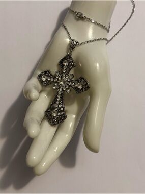 Gothic Cross Pendant Necklace Large Big Cross Punk Silver Tone Stainless Steel